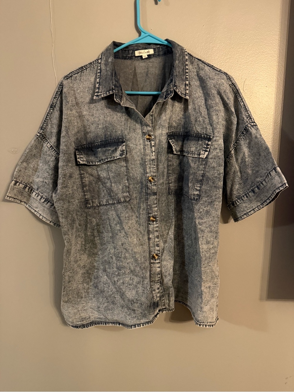 Men's Washed Denim Short-Sleeve Shirt - Gray